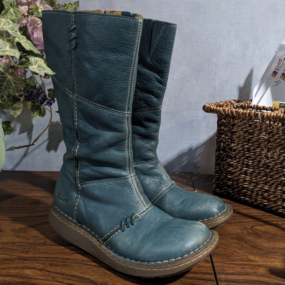 RARE Dr Martens 10491 teal blue wedge mid calf boots US6 UK4